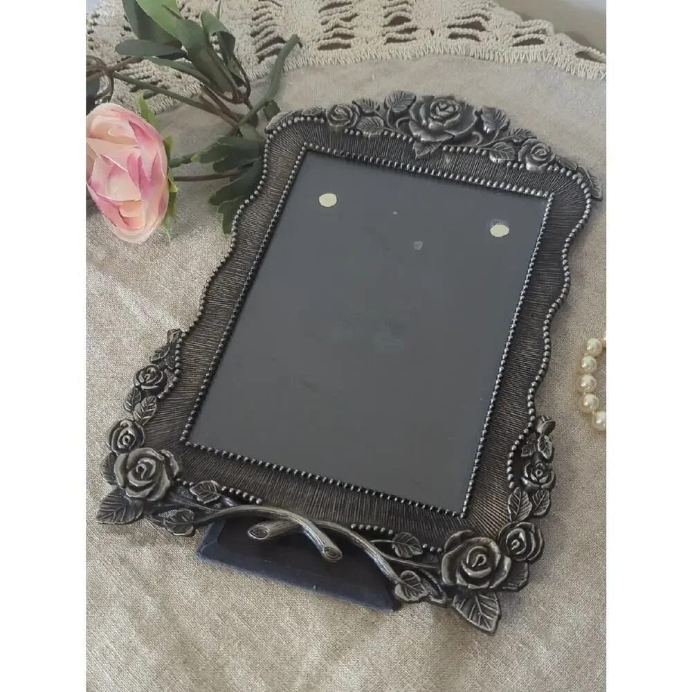 Vintage Rose Metal Picture Frame 10x7 Romantic Cottage Decor  Coquette Vanity